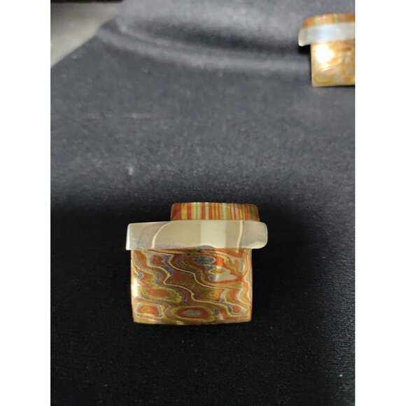 Vintage S.Walker Modernist Sterling Silver and Brass Earring and Bracelet Set - Picture 4 of 10